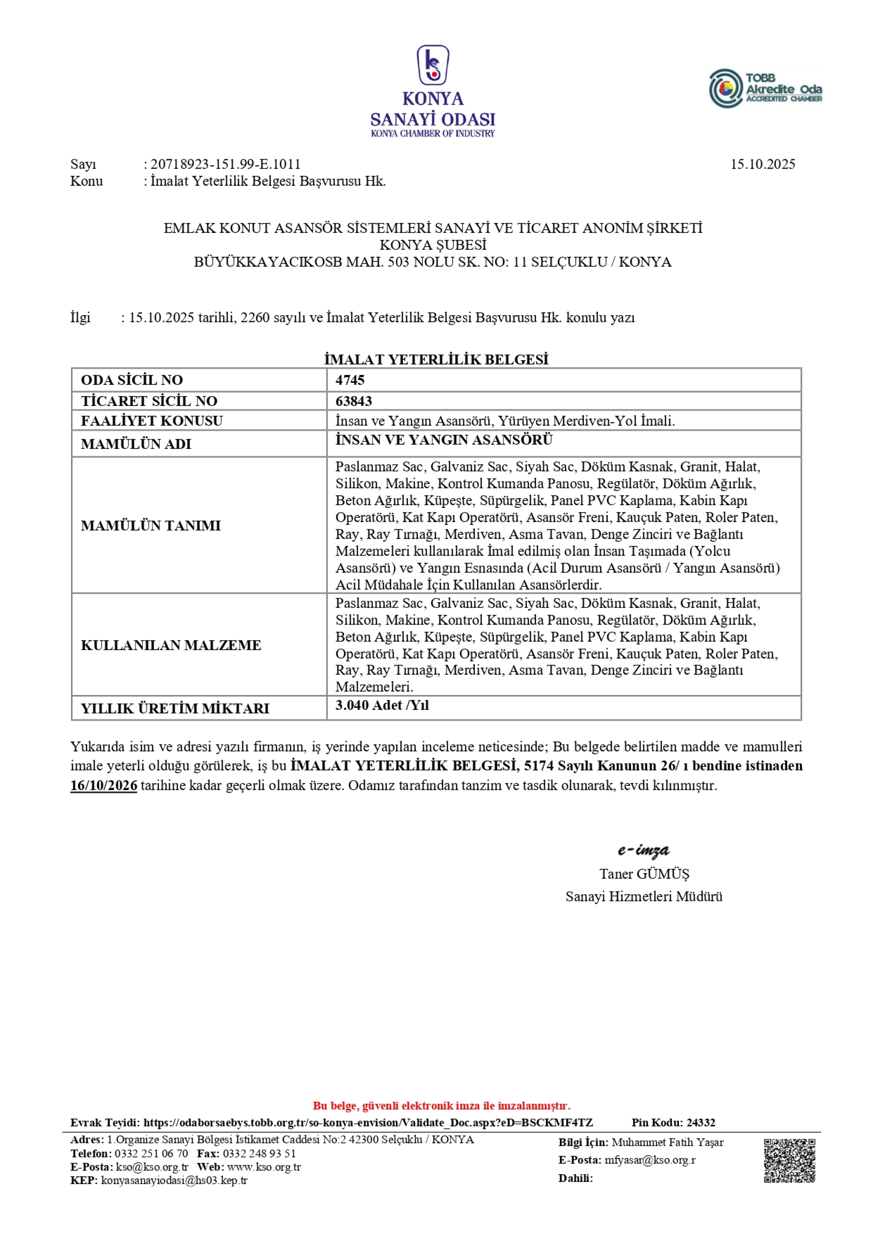 İmalat Yeterlilik Belgesi
