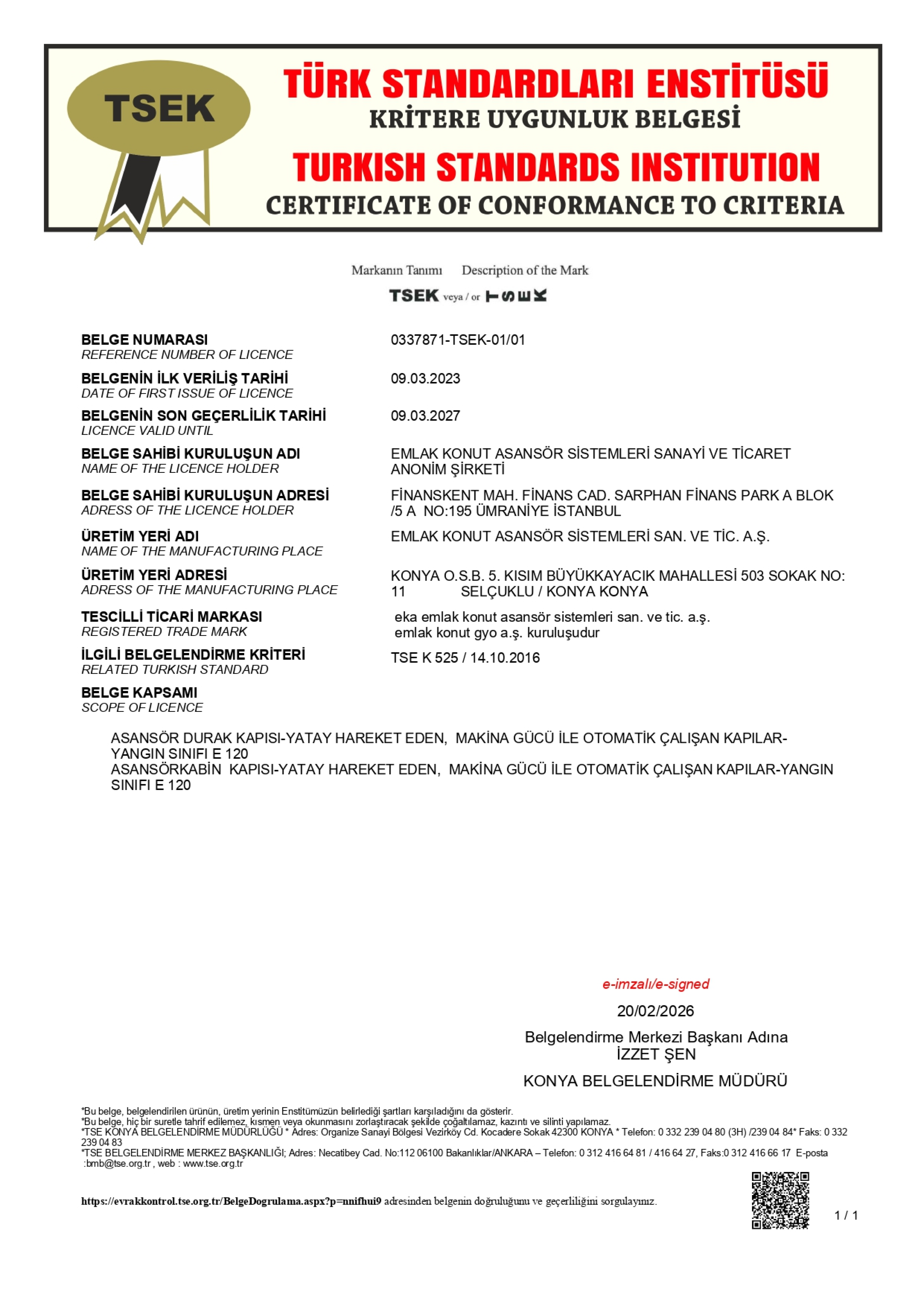 TSE K 525 - Kat ve Kabin Kapı Üretim